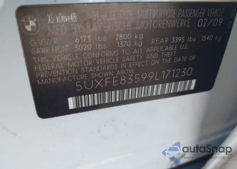 2009 BMW X5 xDrive48I z USA, uszkodzony, nr VIN 5UXFE83599L171230